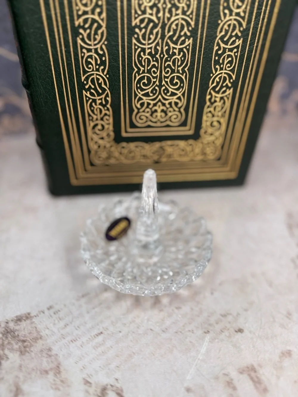 24% Lead Crystal Ring Holder Dish Cut Glass Jewelry Stand USA